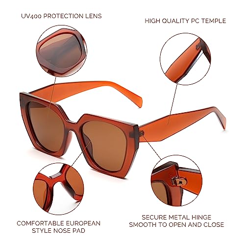 JOO'RTI Trendy Polarized Oversized Sunglasses Womens, Retro Big Square Cat Eye Designer Sunnies4