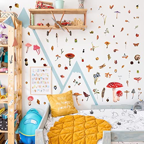 Glow In The Dark Mushroom Wall Decals Watercolor Woodland Mushroom Stickers For Ceiling Aesthetic Colorful Mushroom Decor Fall Leaf Baby Kids Girls Bedroom Nursery Decorations #TOP4