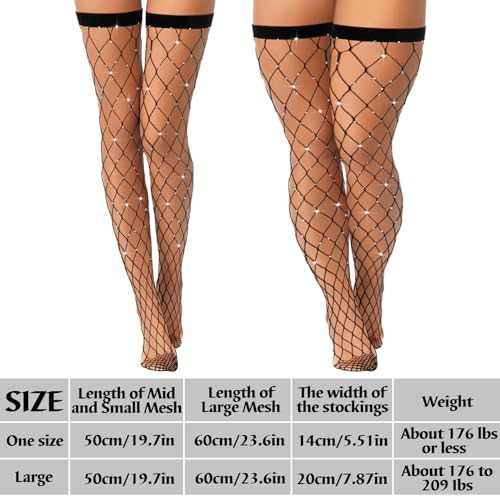 BBTO 3 Pairs Rhinestone Fishnets Women Thigh High Stockings Sexy Elastic Fishnet Stockings Mesh Socks Pantyhose3
