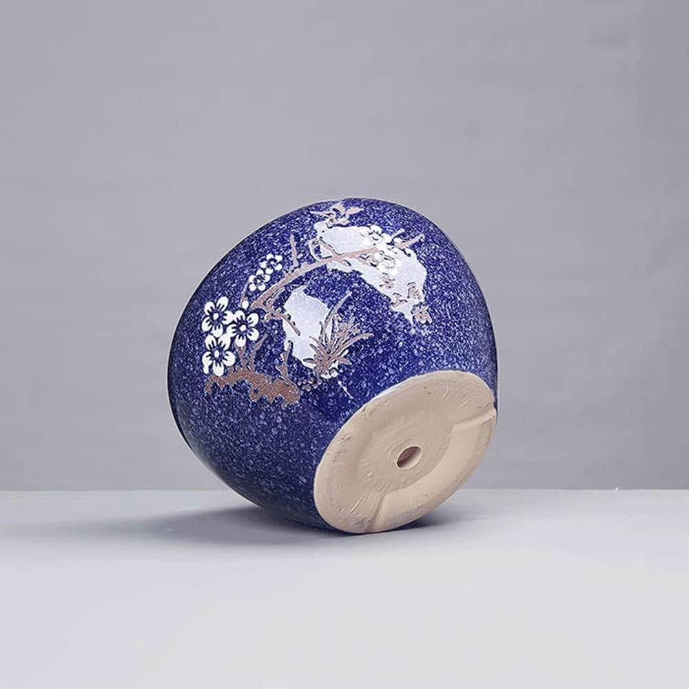 Doniczka wewnętrzna Bardzo duża ceramiczna doniczka na kwiaty Niebieska doniczka z otworem drenażowym i spodkiem – 24,5 * 17,5 cm (24,5 * 17,5 cm)