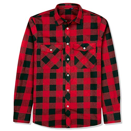 J.VER Chemise à Carreaux en Flanelle à Manches Longues pour Homme, Coupe Droite, Chemise décontractée boutonnée à Carreaux pour l'automne et l'hiver,...