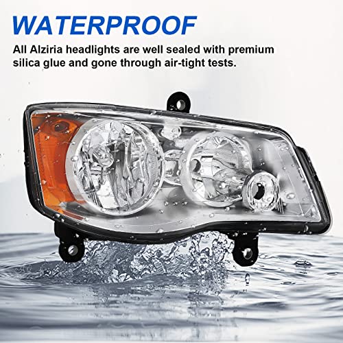 Alziria Headlight Compatible With 2011-2018 2011 2012 2013 2014 2015 2016 2017 2018 Dodge Grand Caravan/2008-2016 Chrysler Town & Country Driver And Passenger Side (Chrome Housing Amber Reflector) #TOP5