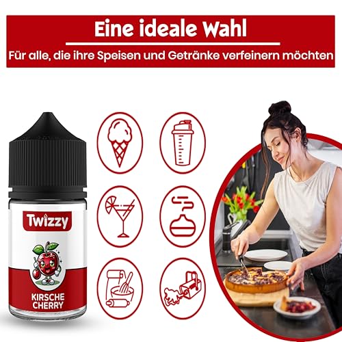 Twizzy Kirsche Lebensmittelaroma -60ml- Intensives Aroma – Ideal zum Backen, in Lebensmitteln & Getränken, auch für Vernebl., Nebelm., uvm