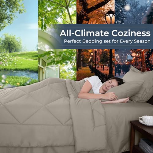 HEVUMYI Oatmeal Twin-XL Comforter Set - 5-Piece All Season Bed in a Bag Twin-XL, Ultra Soft Bedding Set with Comforter, Flat Sheet, Fitted Sheet, Pillowcases, Pillow Shams