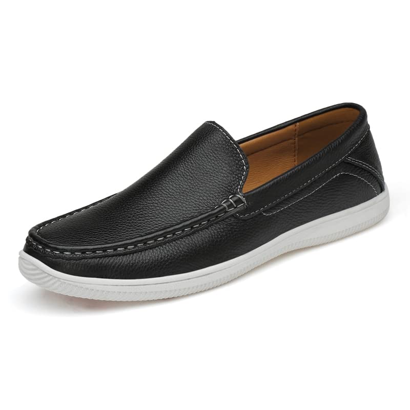 Mens Slip-On Loafers, Casual Leather Shoes, Loafer Flats,Concise Style, Blue, Black2
