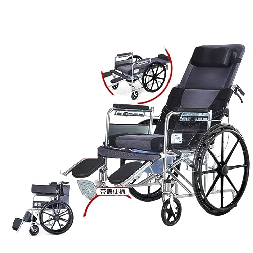 車椅子車折りたたみライト高齢者小型トイレ付き麻痺旅行多機能トロリー (アップグレードビッグホイール-フルリカンベントモデル-Bee Net ダブルシートクッション)