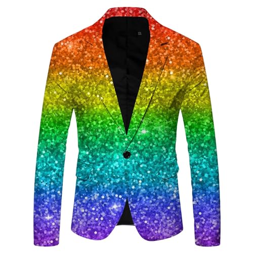 Duohropke Chaqueta de hombre con lentejuelas doradas con brillo, blazer slim fit para boda, abrigo de manga larga, chaqueta de traje para boda y fiesta, azul claro, M