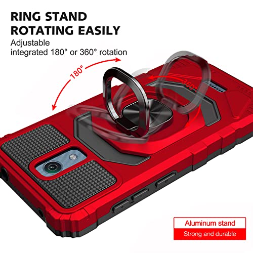 Gorgcase Phone Case For Cricket Vision 3 Case/At&T Calypso Case(U318Aa) W/Tempered Glass Screen Protector(Full Coverage) Heavy Duty Shockproof Magnetic Car Mount Ring Stand Protective Cover Red Black #TOP5