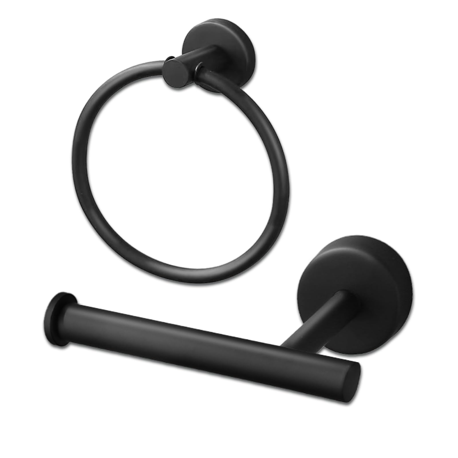 Black Towel Ring Bar and Toilet Paper Holder, Toilet Roll Holder and Towel Rail Set, Bathroom Accessory Hook Set for Toilets Bathroom