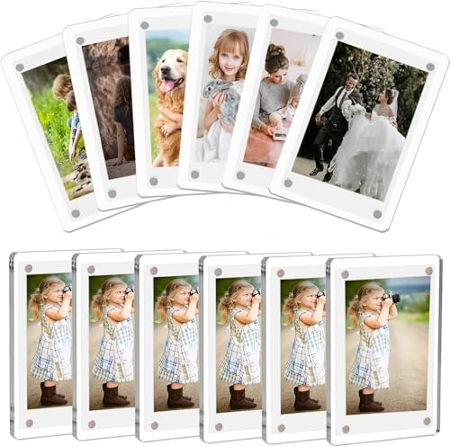 SOYANGNEK アクリル冷蔵庫磁気フレーム 12個 60x90mm マグネット 写真立て 透明 クリア 縦横兼用 両面使用可能 写真フレームなし 子供の写真 家族写真 記念日 アルバム ギフト プレゼント 記念日 写真 展示 ディスプレイ