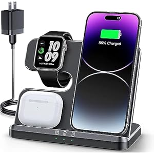 3 in 1 Charging Station for Apple Wireless Charger for iPhone 16 15 14 13 12 11 X 8 & for Apple Watch Charger Wireless Charging Station for Multiple Devices for AirPods 4 3 Pro