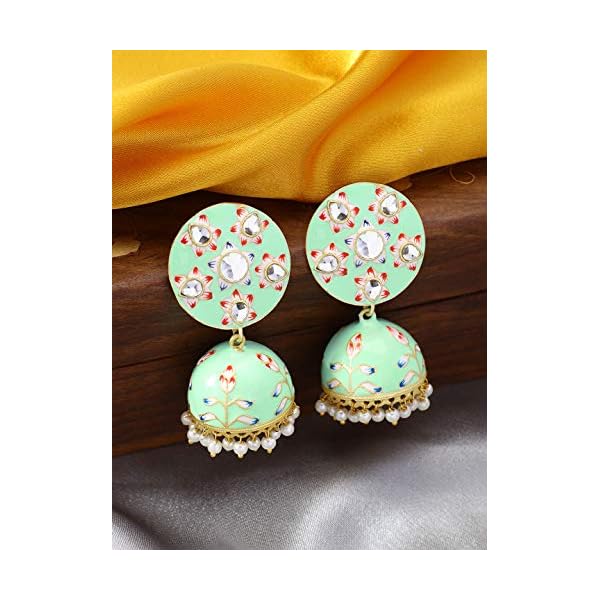 Peora Traditional Imitation 18k Gold Plated Brass Kundan Stones Earrings For Women & Girls - Image 3