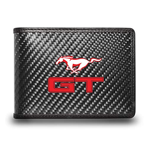 for - Ford Mustang GT in Red Black Real Carbon Fiber Leather RFID Blocking Bi-fold Wallet