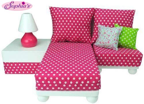 Sophia's 18 Inch Doll Furniture Play Set: White Chaise, Chair, Ottoman, Lamp, Hot