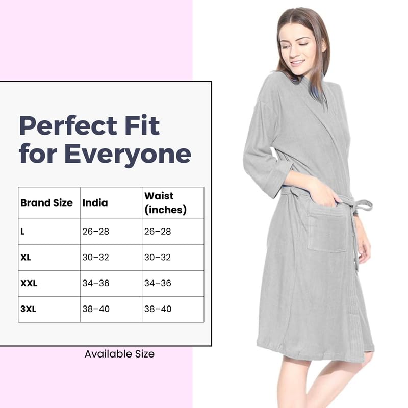 FILMAX® Originals Unisex 100% Cotton Towel Terry Solid Long Sleeve Bath Gown for Swimming, Beach, Party, Spa Bathrobe (FX1-5402_Melange Grey_XXL) 1