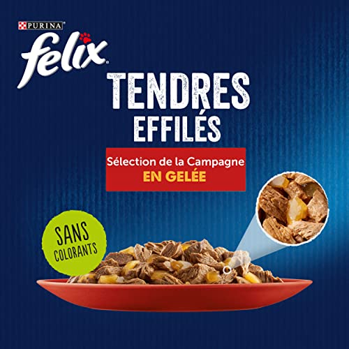 FELIX | Tendres Effilés | Chat Adulte | En Gelée | Alimentation complète | Sélection de la Campagne : au Bœuf, Lapin, Agneau, Poulet | Sachets Fraîcheurs | lot de 1 (12x85g) – Image 4