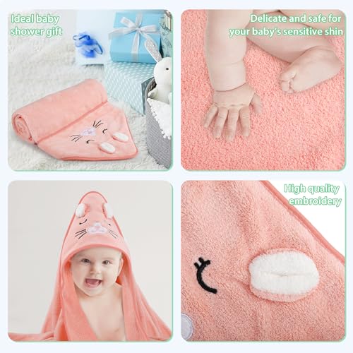 Image of Baby Bath Towel,Ultra Soft Hooded Baby Towel,Toddler Bath Towels with Animal Design,Absorbent Baby Hooded Towel Shower Gifts for Baby Boys Girls,31.5x31.5 inch(Orange and Pink Kitten)