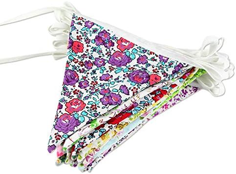 G2PLUS 36PCS Double Sided Fabric Bunting, 10M Multicoloured Floral Cotton Banner - Image 5