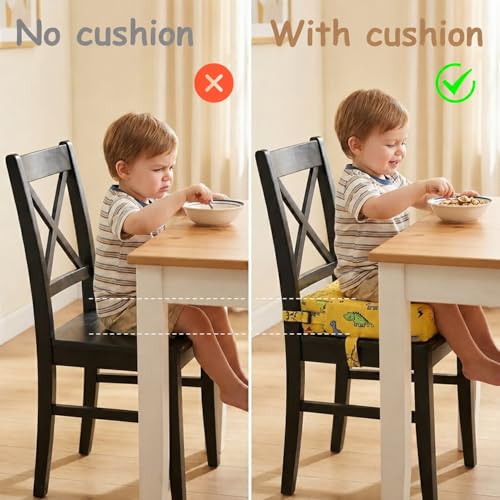 Image of Toddler Booster Seat for Kitchen Chair & Dining Table -Yellow Dino | Firm Support Booster Cushion with Easy-to-Clean Wipeable and Adjustable Straps,Portable Non-Slip Kids Booster Seat for Table