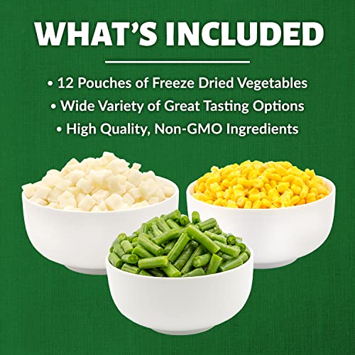 Image of Valley Food Storage Freeze Dried Vegetable Bucket | 12 Pouches, Mixed Vegetables | Premium Emergency Food Supply, 25 Year Shelf Life | Survival Food for Camping, Prepper Storage & Off-Grid Living