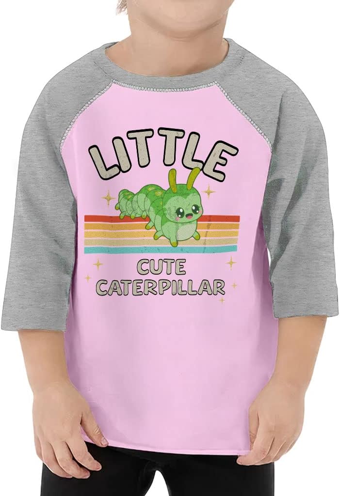 Caterpillar Toddler Baseball T-Shirt - Cute Graphic 3/4 Sleeve T-Shirt - Art Kids' Baseball Tee