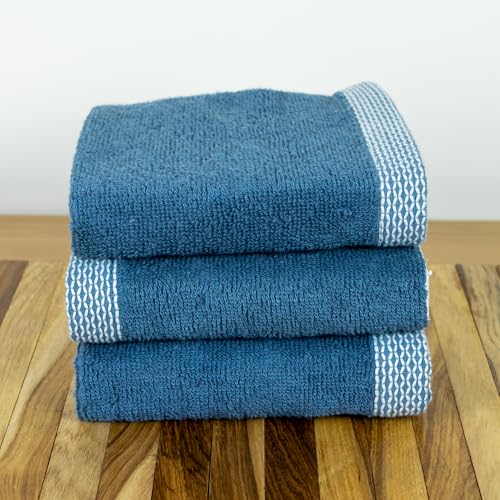 Image of RANGOLI 100% Bamboo Face Towel Set of 3, 500 GSM, Quick Dry Towels for Face, Gym, Travel, Ultra Soft Highly Absorbent, 30Cm X 30Cm, Blue