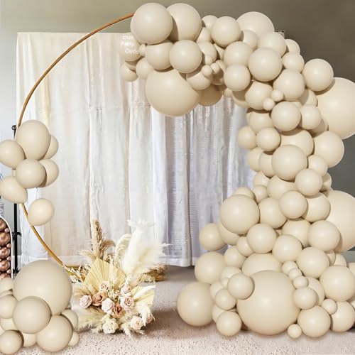 Image of Ouddy Party 129Pcs Sand White Balloon Arch Garland Kit in 18 12 10 5 Inch | Different Sizes 6Pcs 18 inch Cream Beige Boho Balloons for Birthday Wedding Anniversary Bachelorette Holiday Party Decorations