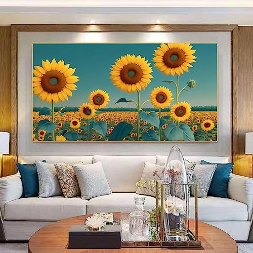 Toile abstraite tournesol oiseau KEBIA 70x140 cm sans cadre pour salon