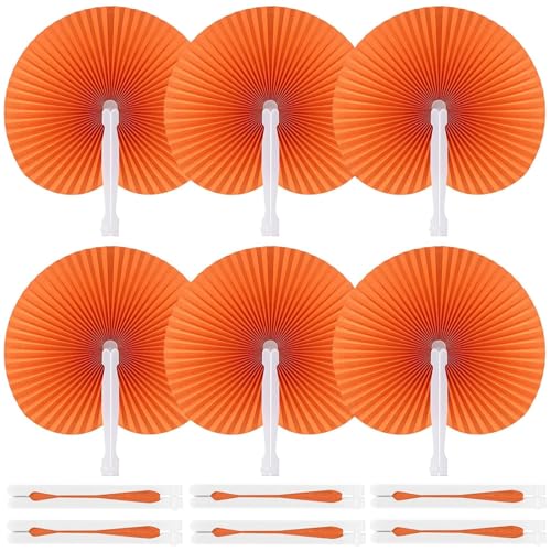 JOHOUSE Decorative Round Hand Fan Foldable, 12 Packs Orange Paper Fans