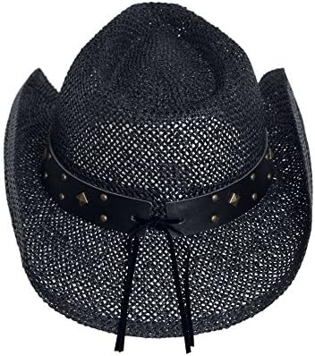 Black Straw Cowboy Hat for Men, Faux 