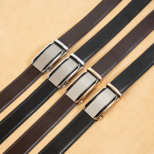 Image of 2 Pack Ratchet Belt 1 3 /8 inch, Mens leather Dress Belt in Gift Set Size 28 inch-62 inch Adjustable waist Trim to Fit