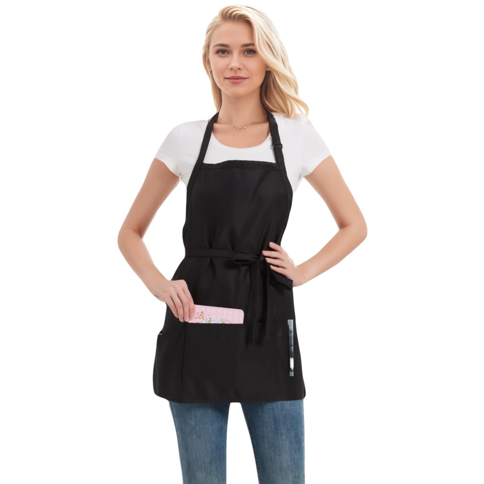 Delantales impermeables ajustables con 3 bolsillos para hombres y mujeres, delantal de servidor para cocina, cocina, jardinería, restaurante