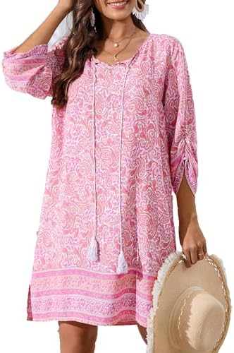 Zeagoo Womens Boho Dresses Casual Beach Summer Dress Tassel Tie N...