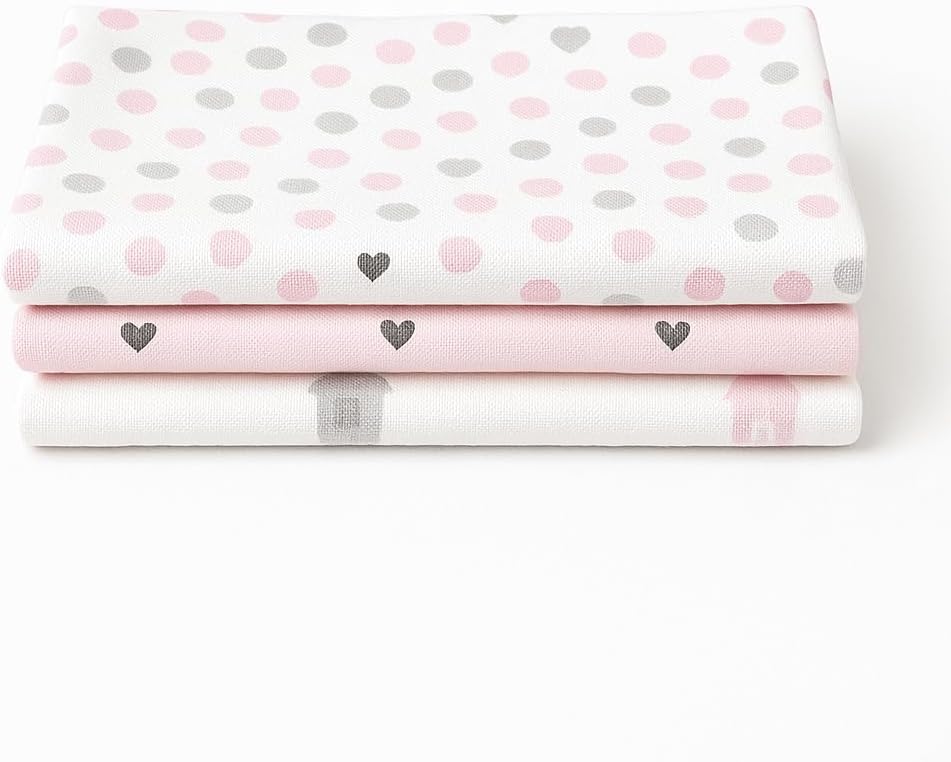 Kit 3 Cueiros Flanelados Dupla Face 100% Algodão – Estampados, Macios, Confortáveis p/Bebê, 80x50cm (Rosa/Branco)