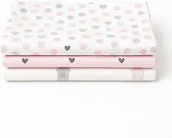 Kit 3 Cueiros Flanelados Dupla Face 100% Algodão – Estampados, Macios, Confortáveis p/Bebê, 80x50cm (Rosa/Branco)