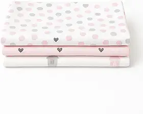 Kit 3 Cueiros Flanelados Dupla Face 100% Algodão – Estampados, Macios, Confortáveis p/Bebê, 80x50cm (Rosa/Branco)