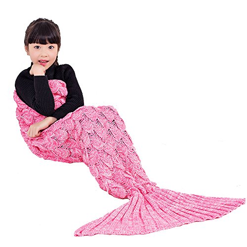 Umeicool Mermaid Coperta Uncinetto e Scala Manuale Morbido fiocco modello Quattro Stagioni Sacco a Pelo Per i Bambini o Gli Adulti (Bambini rosa)