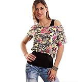  Toocool - Maglia Donna Top Corto Mimetica Fiori Maglietta Doppia Canottiera Nuova M5806[Base Grigio,S/M]