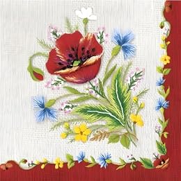 Floral Napkins, Decoupage Paper Napkins, Lunch Size 40pcs, Polish Folk Pattern, Poppy Decor (Mountain Poppy)