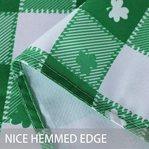 SARAFLORA St Patrick\'s Day Checkered Fabric Rectangle Table Cloth, Polyester Shamrock Pattern Tablecloth, Table Cover Protector for Party, Banquet, Dinner Decoration Use, 60 x 120 Inch, Green & White