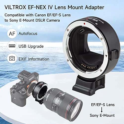 VILTROX EF-NEX IV Lens Mount Adapter CDAF/PDAF with Aperture Control EXIF Transmitting Auto Focus Adapter for Canon EF/EF-S Lens to Sony A9 A7RIII A7RII A7III A7II A6300 A6500 E-Mount Cameras - Image 2
