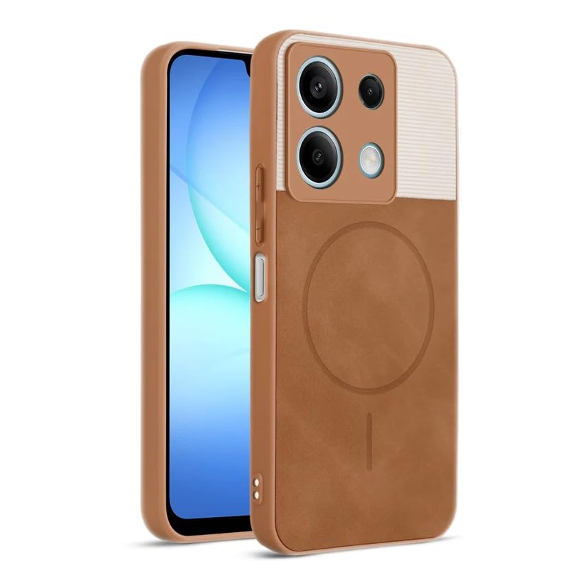 Image of Bintage CASE Dual-Leather Mac Safe Design Phone Case| Soft Touch Finish | Full Camera Protectection Back Cover Compatible for Redmi Note 13 5G - White & Nut Brown