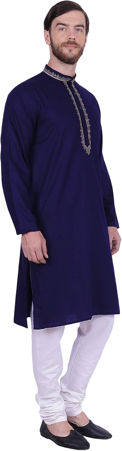 Maple Clothing Men's Kurta Pajama Embroidered Dress Cotton Indian Clothes