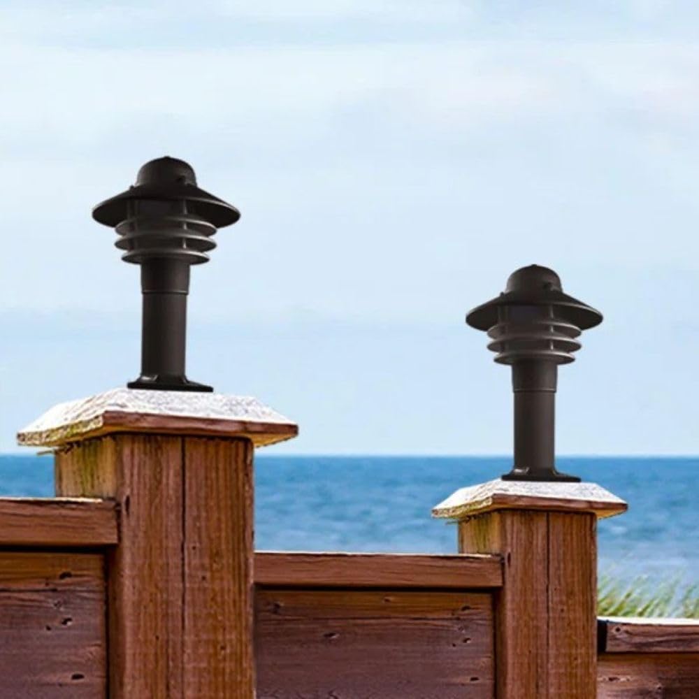 Solus Nautical Outdoor Post Top Light – Bollard Fixture for 3" Pole with LED Bulb, Black or White Finish, Non-Corrosive, Made in USA (Black, Warm White (3000K), Single Pack)