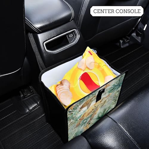 Image of Car Trash Can Organizer Bin with Adjustable Strap for Back Front Seat Console Waterproof Leakproof Collapsible Portable 8.66 Inch Sea Turtle Starfish Plants