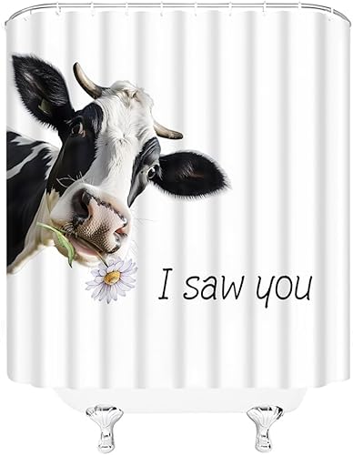 Miniatura 4 de Divertida cortina de ducha con diseño de vaca, diseño floral de ganado, animales de granja, decoración de baño, cortinas de tela con gancho