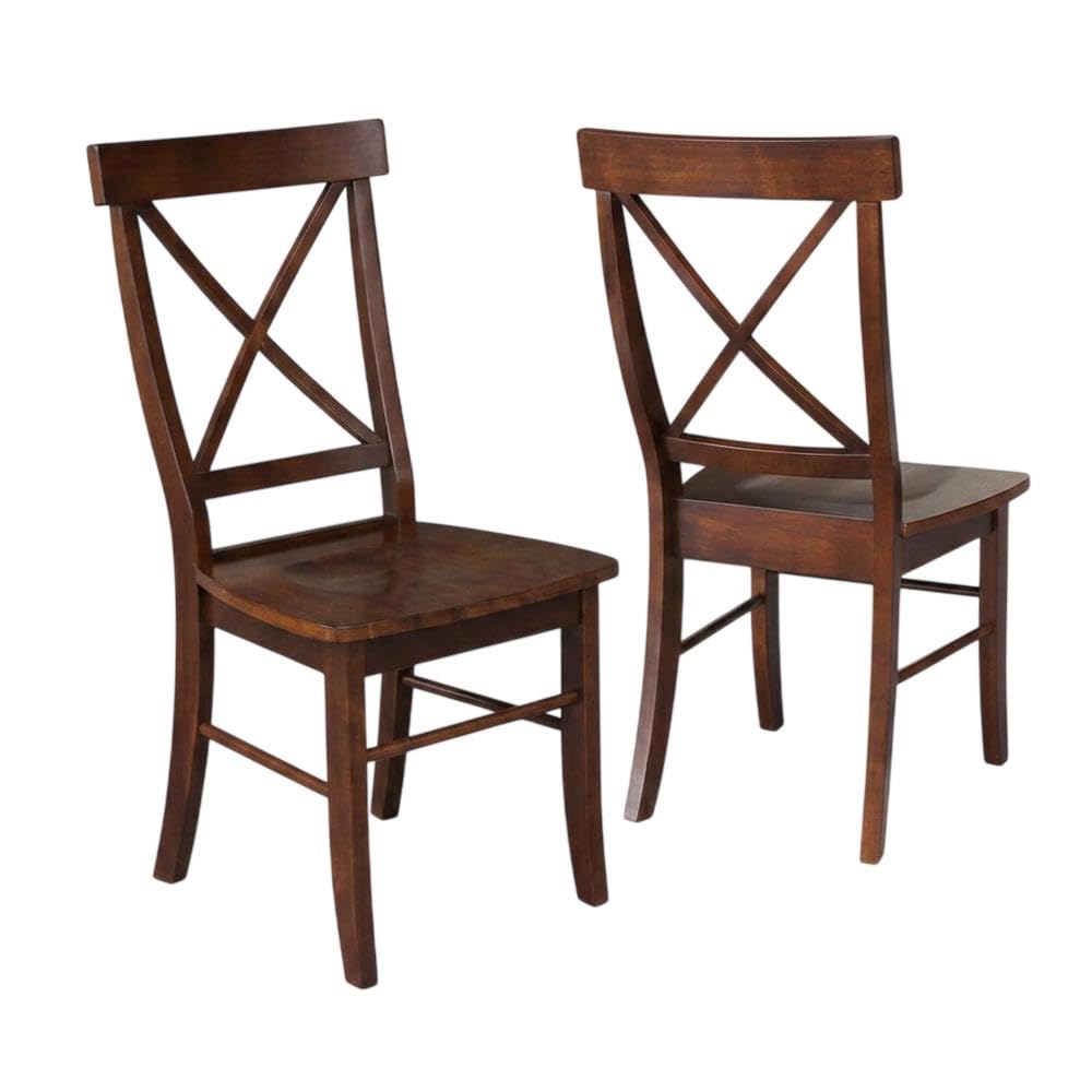 Solid Wood Dining Chair with X-Back by Furnifact – Wood, Espresso, Pack of 2