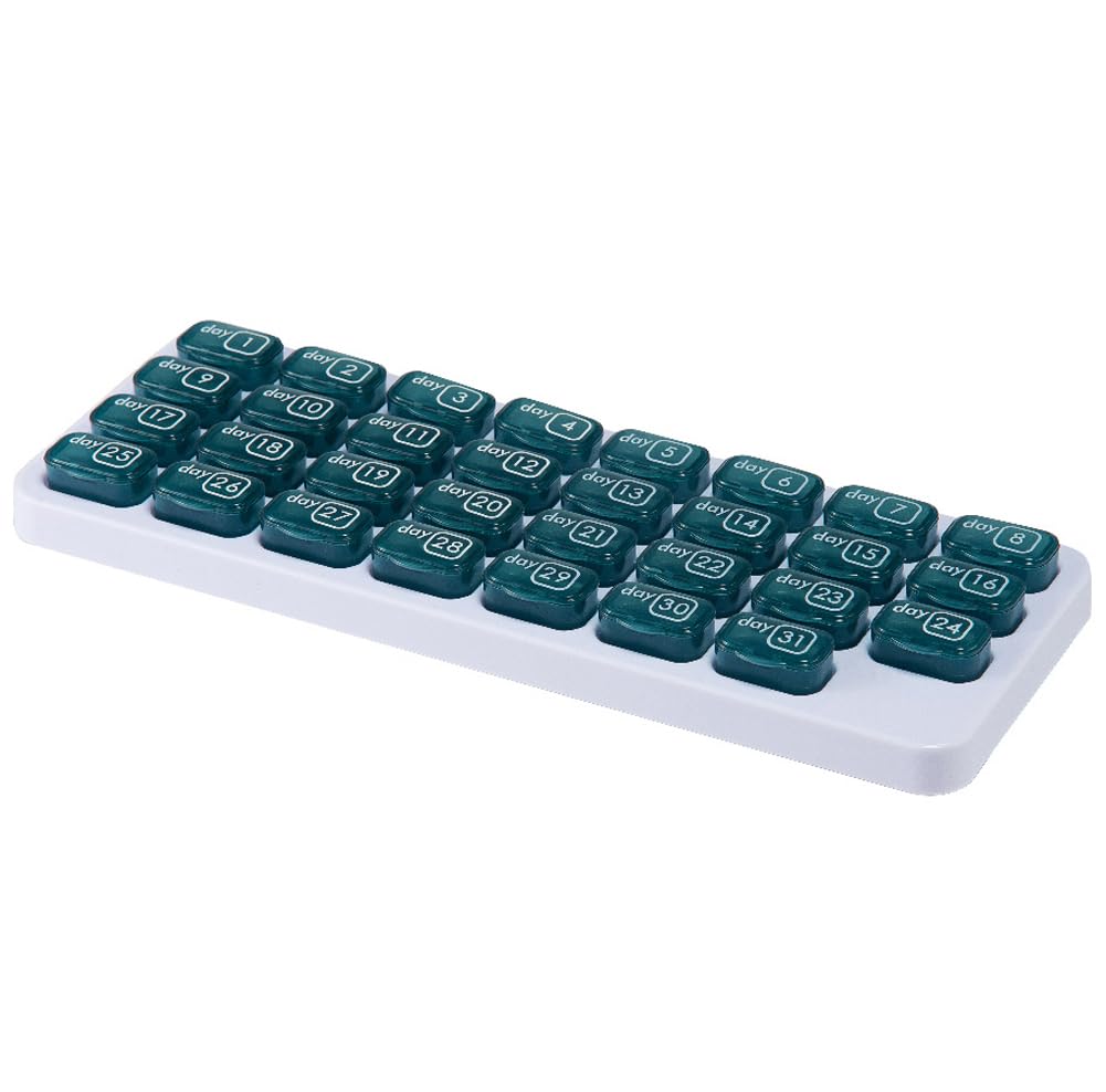 Pilulier 31 jours, grande capacité mensuel amovible pour médicaments, 1 jour et 1 fois, support de supplément d'huile de poisson et de vitamines, rappel de date (vert foncé, 4)