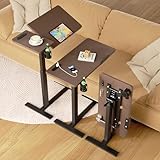 サイドテーブル キャスター付き 折りたたみ 昇降式デスク コンセント付き スタンディングデスク PCテーブル 最大耐荷重70kg ガス圧 ベッド横 ソファ デスク 幅80×奥行40×高さ63~101CM 木目 介護 ローテーブル ブラウンウッド LHQSD01BKH