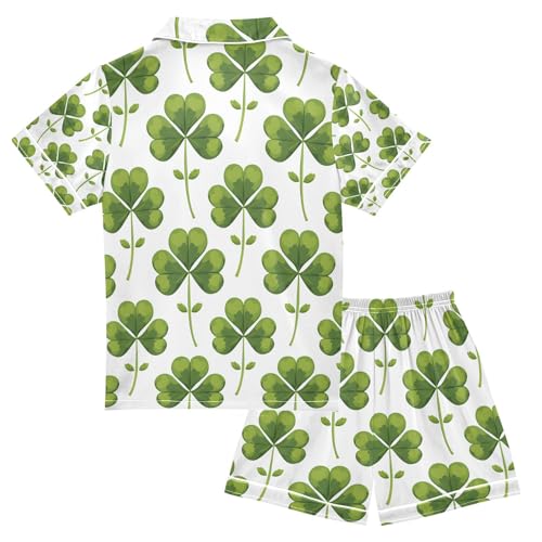 senya St. Patrick's Clover Green B Satin Summer Pajama Sets Silk Short Sleeve Button Down Sleepwear2